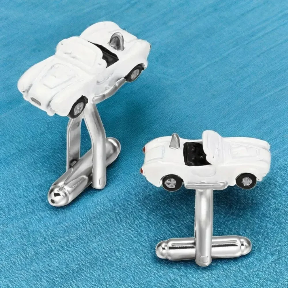 White Convertible Sport Car Cufflinks Tuxedo Formal Prom Office Tux Wedding Gift
